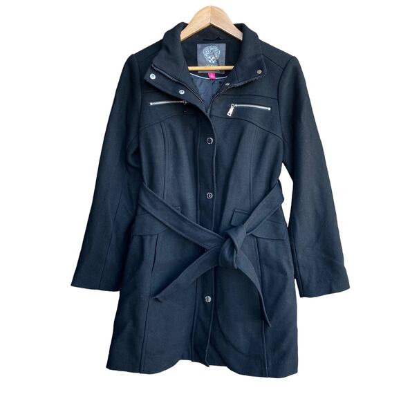 Vince Camuto Black Wool Blend Belted Trench Coat, Women's Size S, NWT - Picture 1 of 11
